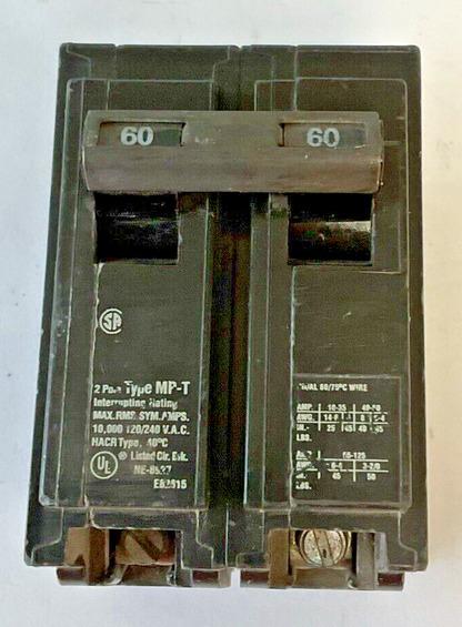 MURRAY MP260 CIRCUIT BREAKER 60A 2POLE TYPE MP-T 120/240VAC