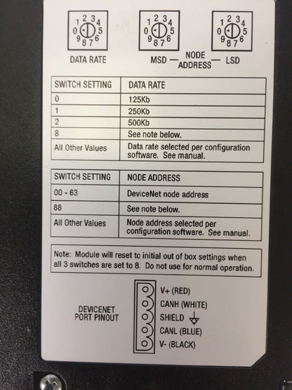 ALLEN BRADLEY 1756-DNB DEVICENET COMMUNICATION MODULE SER D 24VDC F/W REV 11.003