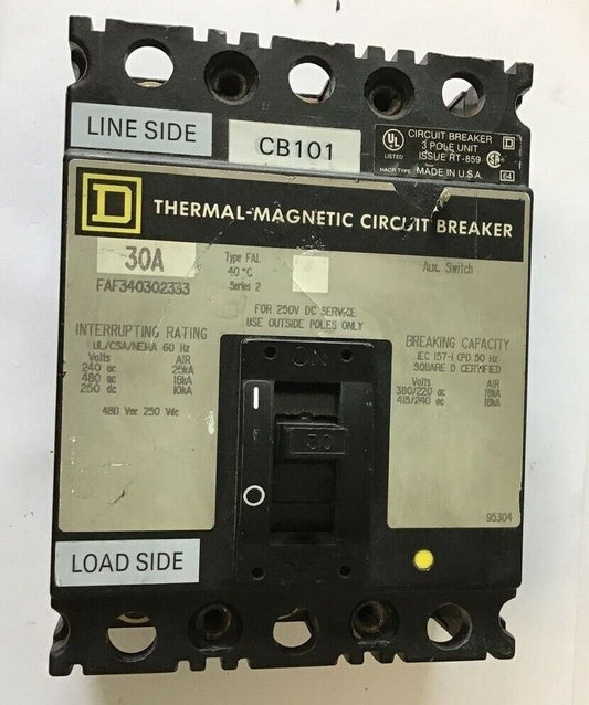 SQUARE D FAF340302333 CIRCUIT BREAKER 30A 250VDC 480VAC