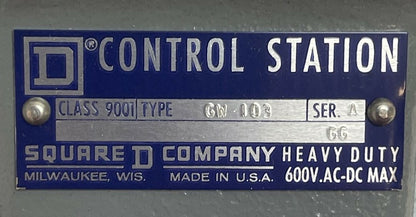 SQUARE D 9001 GW-103 CONTROL STATION SERIES A 600VAC NEMA TYPE 4 ENCLOSURE STOP