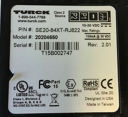 TURCK SE20-84XT-RJ822 8 PORT INDUSTRIAL ETHERNET SWITCH 10-30VDC CLASS2