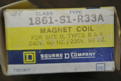 SQUARE D 1861-S1-R33A COIL / 220/240V, 50/60Hz / SIZE 0 TYPE B&R / NEW SURPLUS