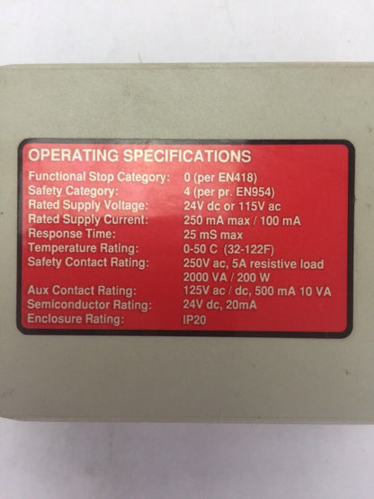 BANNER ES-GA-5A MACHINE SAFETY RELAY 24VDC OR 115VAC 250mA / 100mA