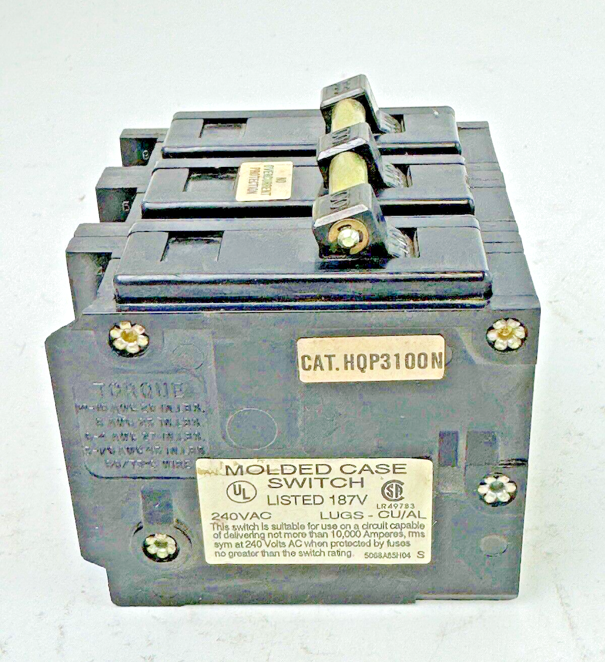 WESTINGHOUSE - HQP3100N - MOLDED CASE CIRCUIT BREAKER - 3 POLE/240VAC/100A