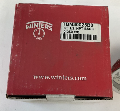 WINTERS TBM30025B8 THERMOMETER 3", 1/2" NPT 0-250F/C