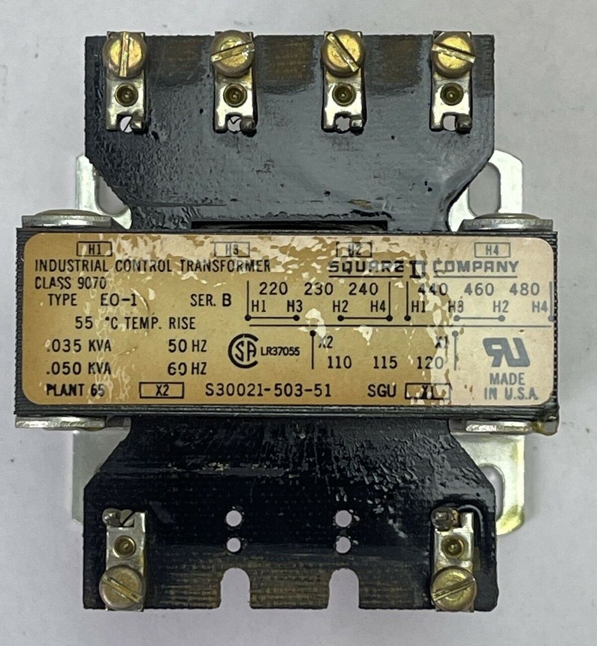 SQUARE D CLASS 9070 TYPE EO-1 SER B INDUSTRIAL CONTROL TRANSFORMER .050 KVA 60HZ