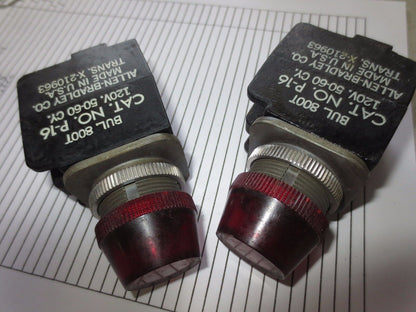 ALLEN-BRADLEY 800T P-16 - PILOT LIGHT - RED LENS - OLD STYLE - LOT of 2