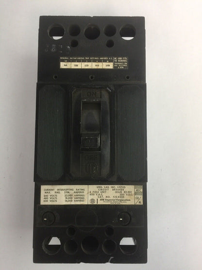 ITE SIEMENS FJ2-B225 CIRCUIT BREAKER 600VAC 250VDC 225AMP 2POLE