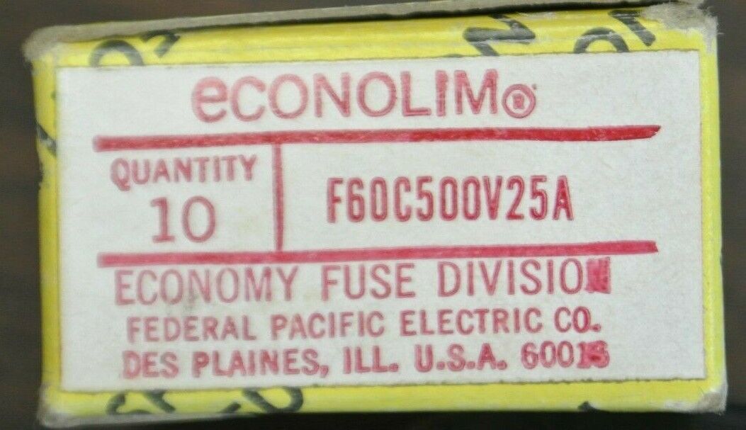 BOX of 10 / BUSS / BUSSMANN F60C FUSES / 25A / 500VAC / NEW SURPLUS