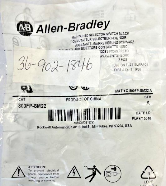 ALLEN BRADLEY - 800FP-SM22 - KEYED SELECTOR SWITCH - SERIES A