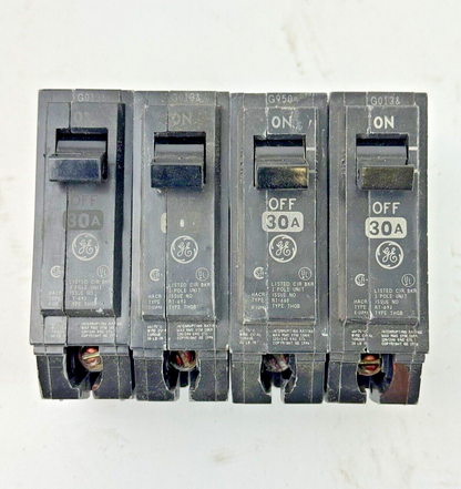 GE *LOT OF 4* - THQB1130 - BOLT-ON CIRCUIT BREAKERS - 1 POLE/240VAC/30A-SEE DESC