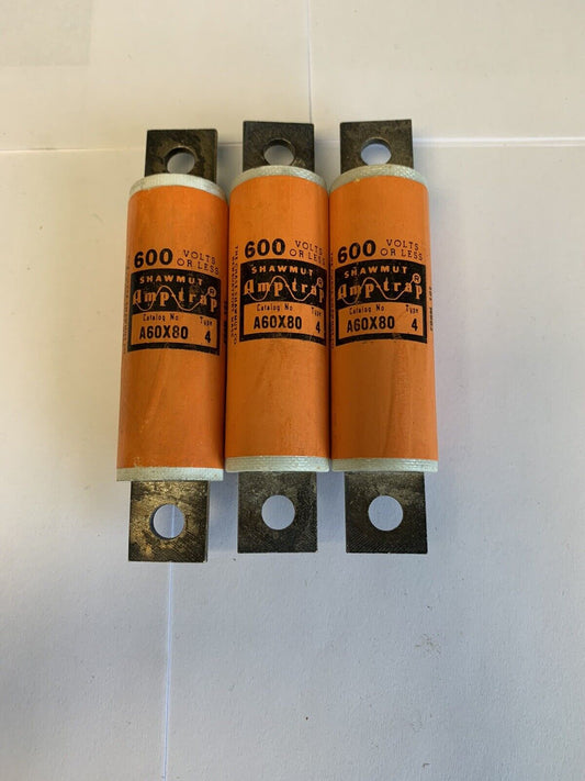 Shawmut Amp-trap A60X80 Type 4 80A 600V Fuse "Lot of 3"