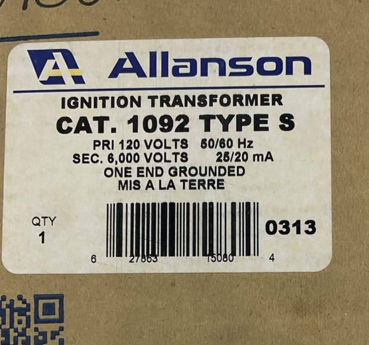 ALLANSON 1092 TYPE S IGNITION TRANSFORMER 120V 50/60HZ