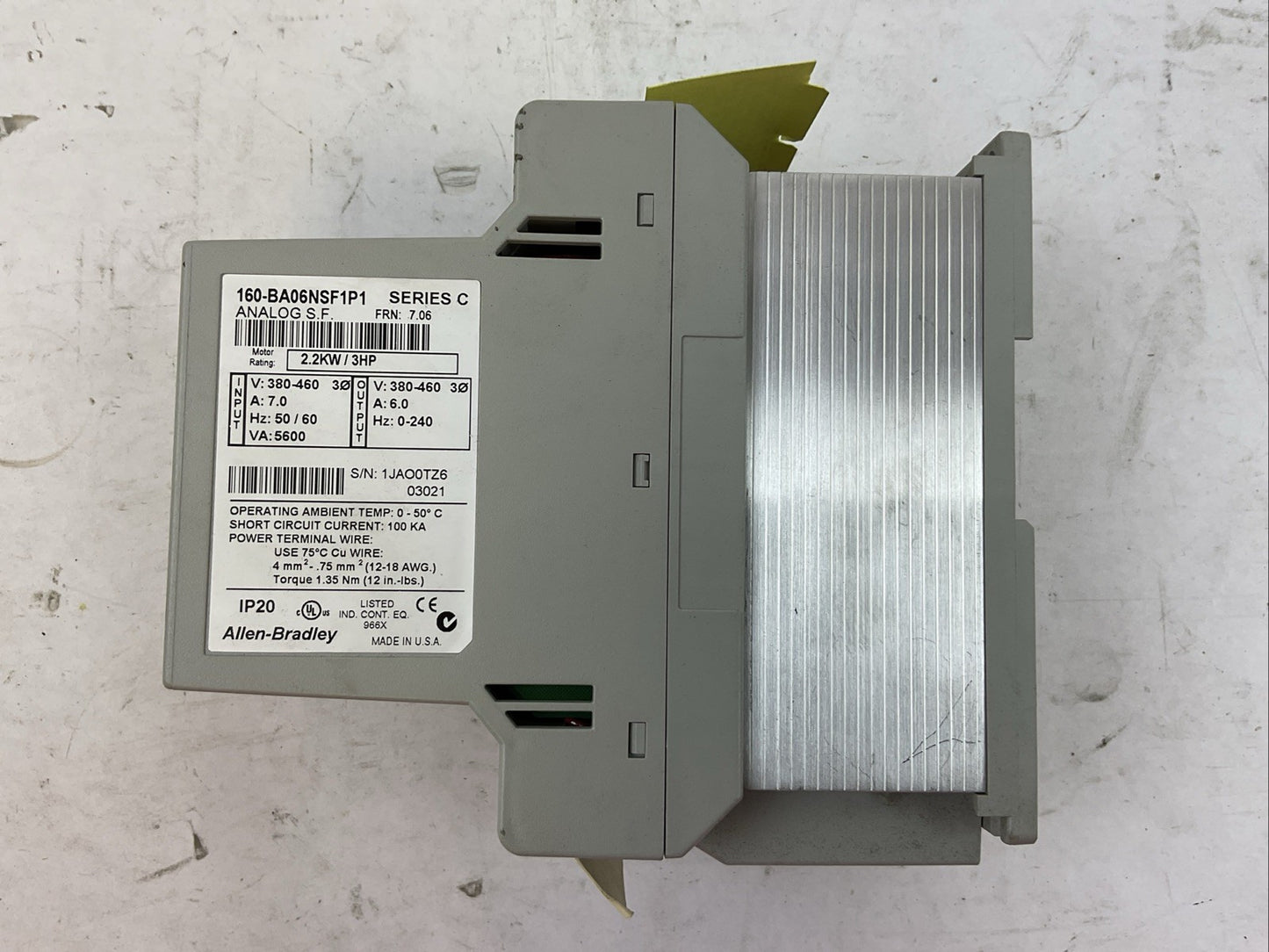 ALLEN BRADLEY 160-BA06NSF1P1 SER C FRN 7.06 2.2KW 3HP 380-460V CARIABLE SPEED DR