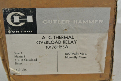 CUTLER-HAMMER 10176H25A AC THERMAL OVERLOAD RELAY / 600V / N.C. / NEW SURPLUS