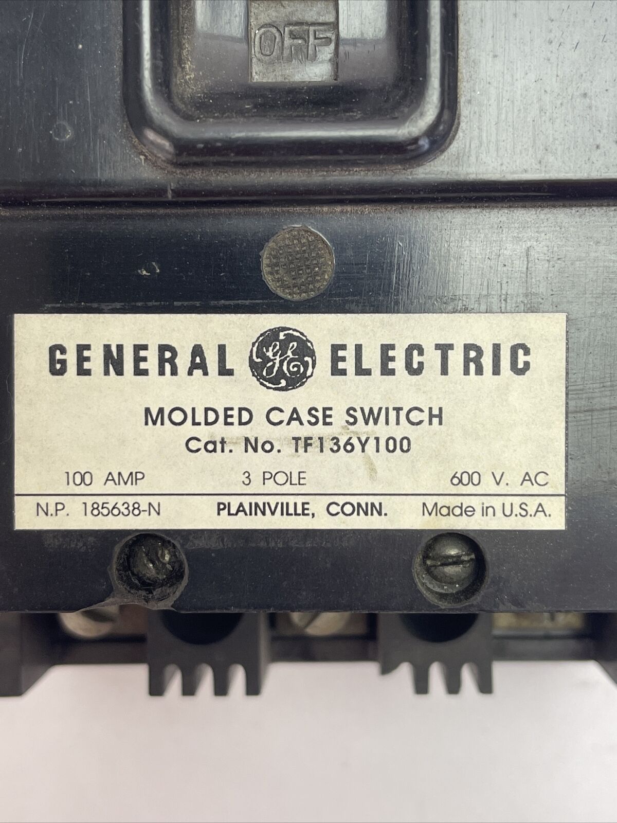 GE TF136Y100 CIRCUIT BREAKER 100AMP 600VAC 3POLE