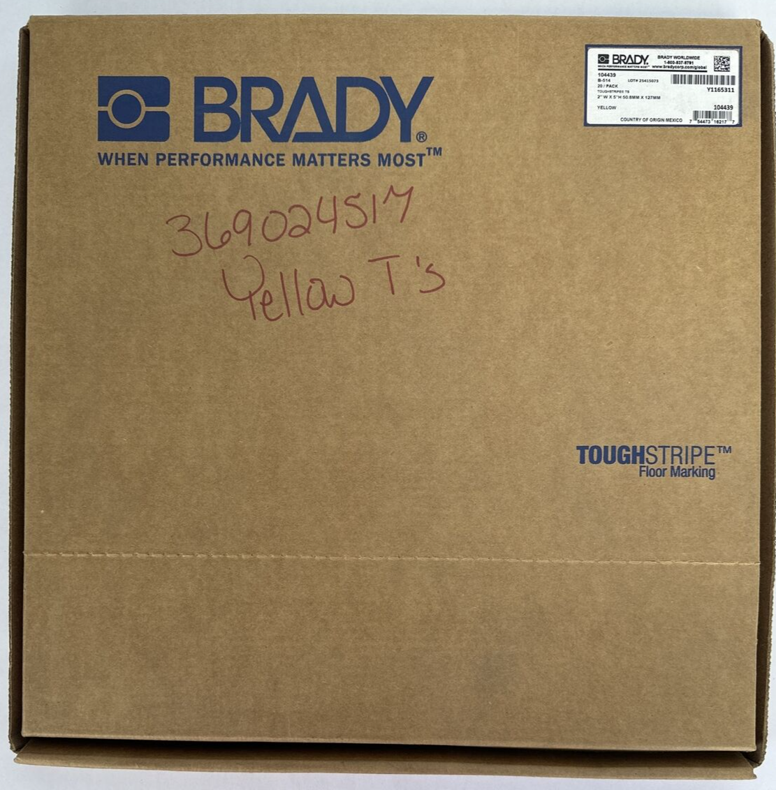 BRADY 104439 B-514 TOUGHSTRIPE Ts 2" W X 5" H 50.8MM X 127MM (20 TOTAL Ts)