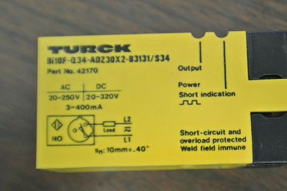 TURCK Q34 / Bi10F-Q34-ADX30X2-B3131/S34 INDUCTIVE PROXIMITY SENSOR / NEW SURPLUS