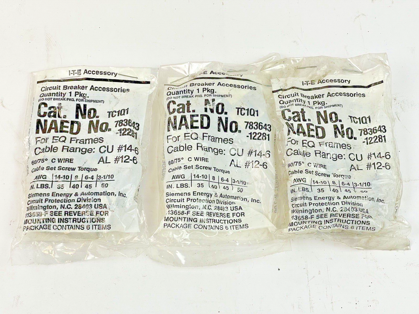 ITE / SIEMENS *LOT OF 3* - TC1Q1 - BREAKER LUG KIT  - FOR EQ FRAMES (6 PC/ PKG)