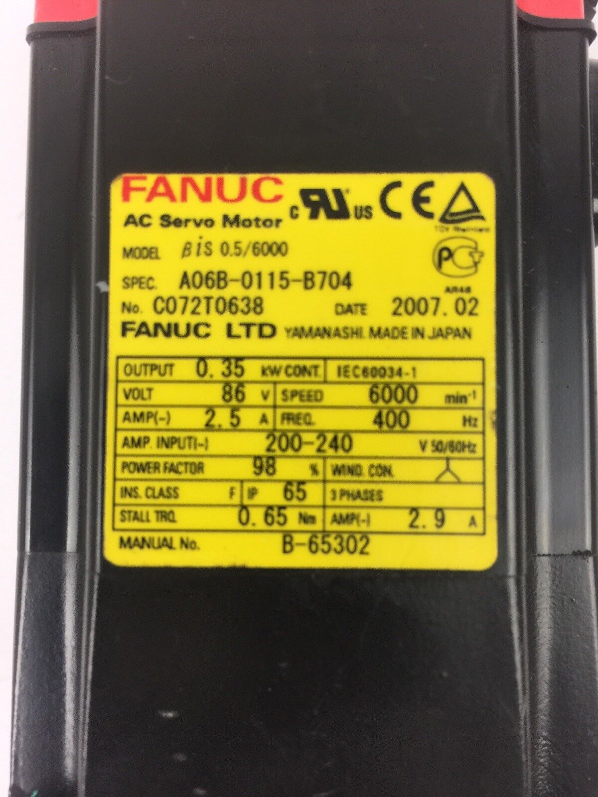 FANUC A06B-0115-B704 AC SERVO MOTOR