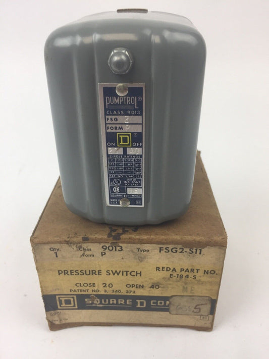 SQUARE D CLASS 9013 TYPE FSG2-S11 PRESSURE SWITCH CLOSE 20 OPEN 40