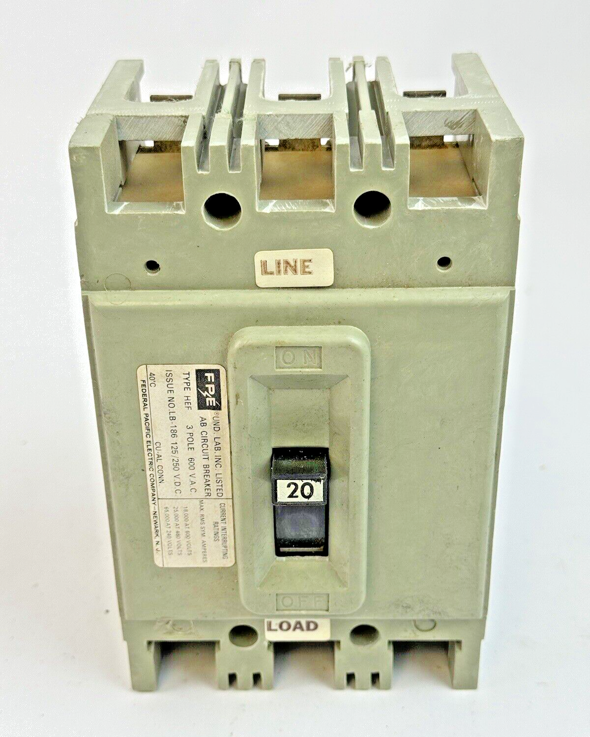 FPE - HEF631020 - CIRCUIT BREAKER - 3 POLE/240VAC/30A, LB-186 - NEW