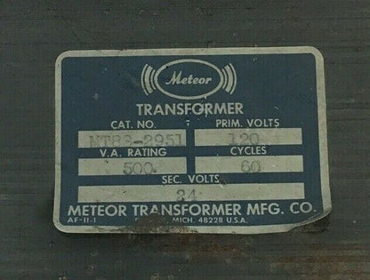 METEOR TRANSFORMER MT88-2951 120V 60CY 500V.A. 24SEC.V