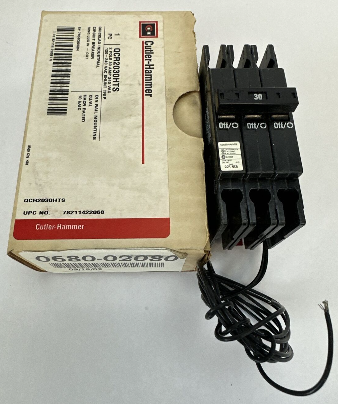 CUTLER HAMMER QCR2030HTS CIRCUIT BREAKER 2P 30A 240VAC 120-240VAC SHUNT TRIP