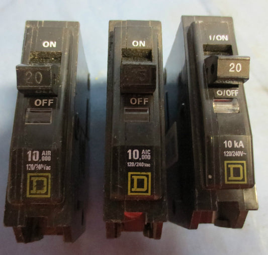 SQUARE D QO120 CIRCUIT BREAKER 20A / 10kV / 120/240V / 1-POLE -***LOTOF4***