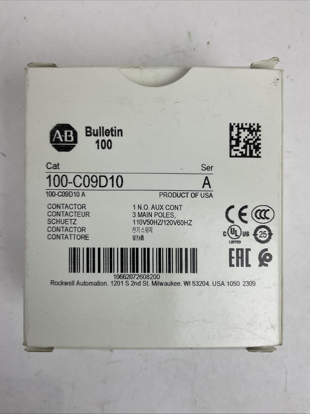 ALLEN BRADLEY 100-C09D10 SER A CONTACTOR 110/120V 50/60HZ COIL