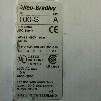 ALLEN BRADLEY 100-C30Z*00  Ser. B CONTACTOR w/ 100-S AUX. CONTACTOR Ser. B