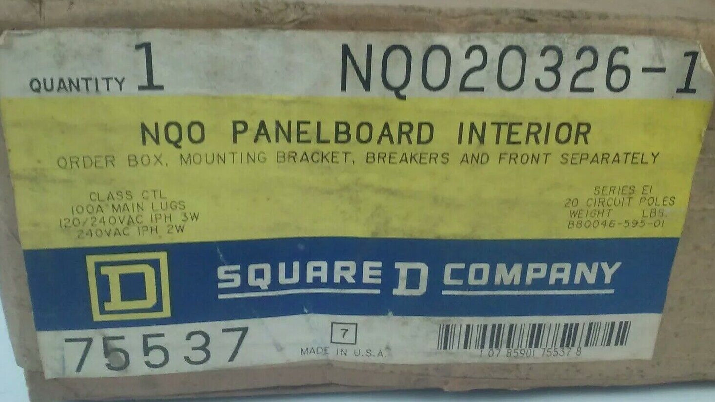 SQUARE D NQ02036-1 SER E1  NQ0 PANELBOARD INTERIOR CLASS CTL 100A LUGS 120/240V