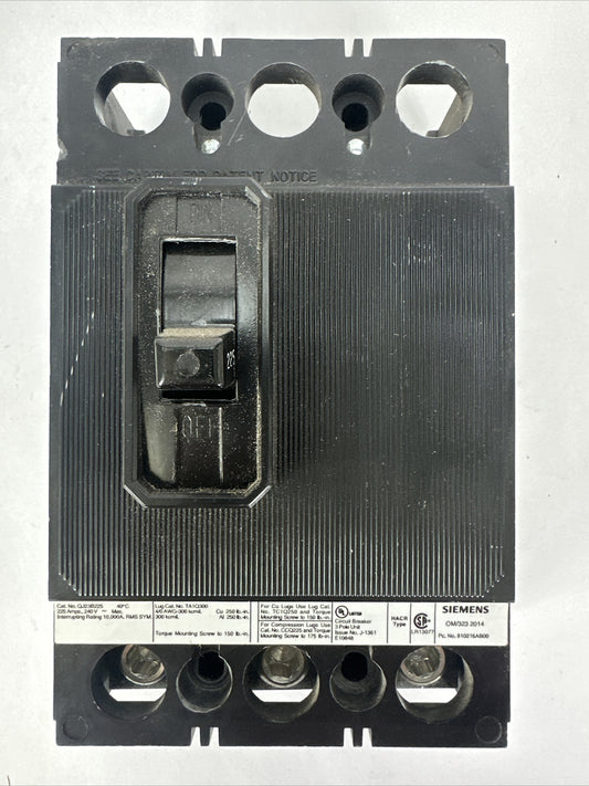 SIEMENS QJ23B225BP CIRCUIT BREAKER 240VAC 225AMP 3POLE HACR TYPE QJ23B225