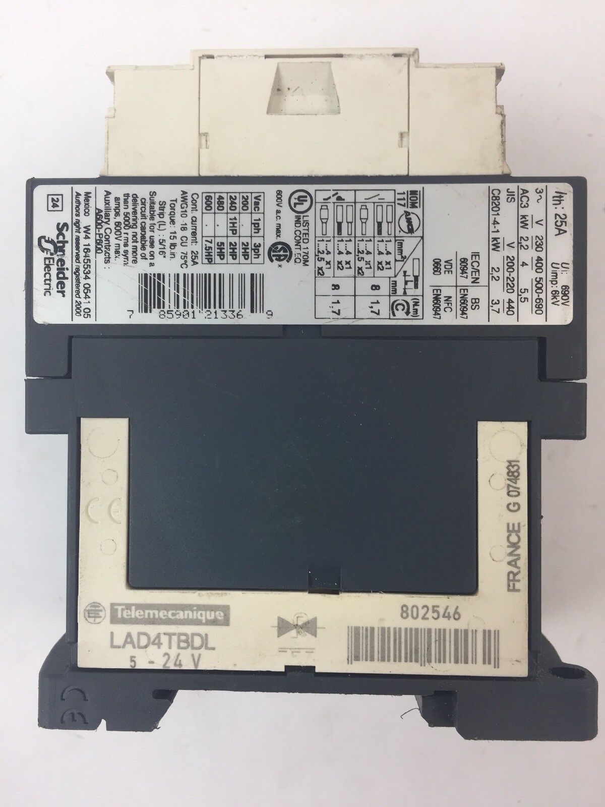 TELEMECANIQUE LC1D09BD CONTACTOR 24 VDC LAD4TBDL 5-24V