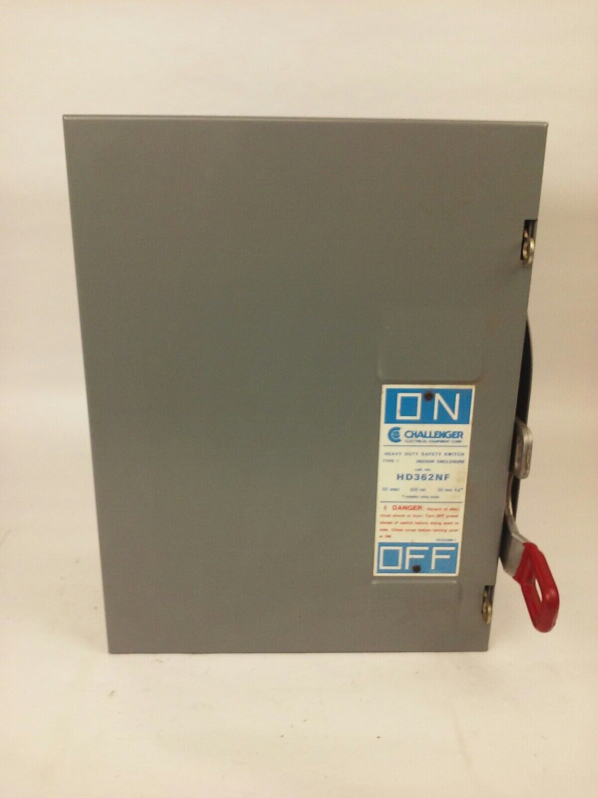 CHALLENGER HD362NF, H.D. SAFETY SWITCH, TYPE 1 INDOOR, 60A, 600V, 3 PHASE, NEW