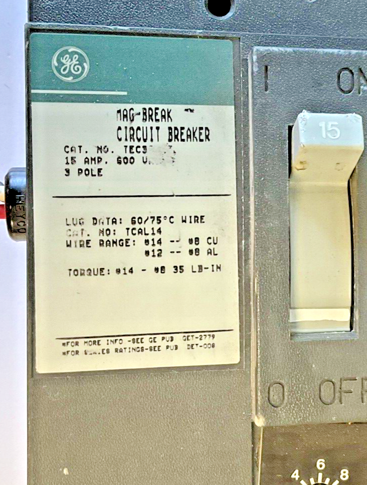 GENERAL ELECTRIC TEC36015 CIRCUIT BREAKER 15A 600VAC 3POLE