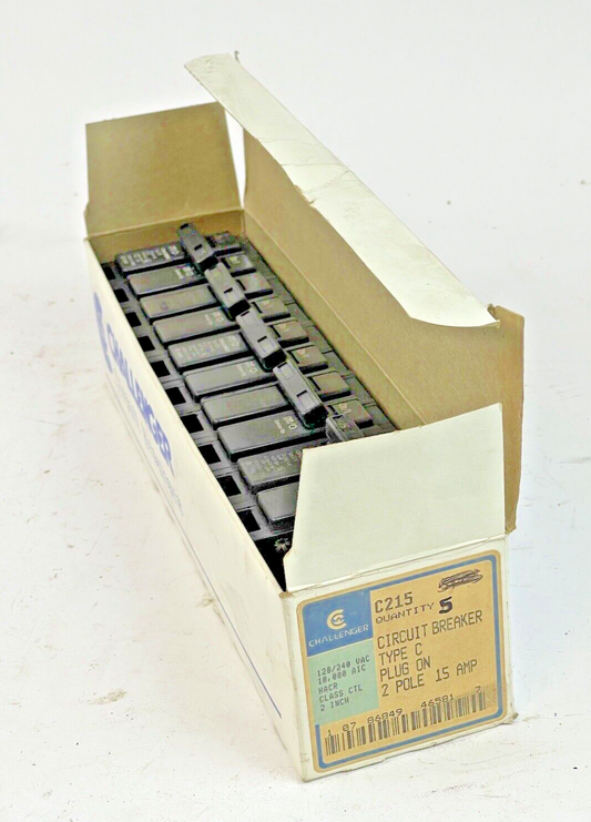 CHALLENGER *BOX OF 5* - C215 - 15A, 2 POLE TYPE C CIRCUIT BREAKERS, 120/240 VAC
