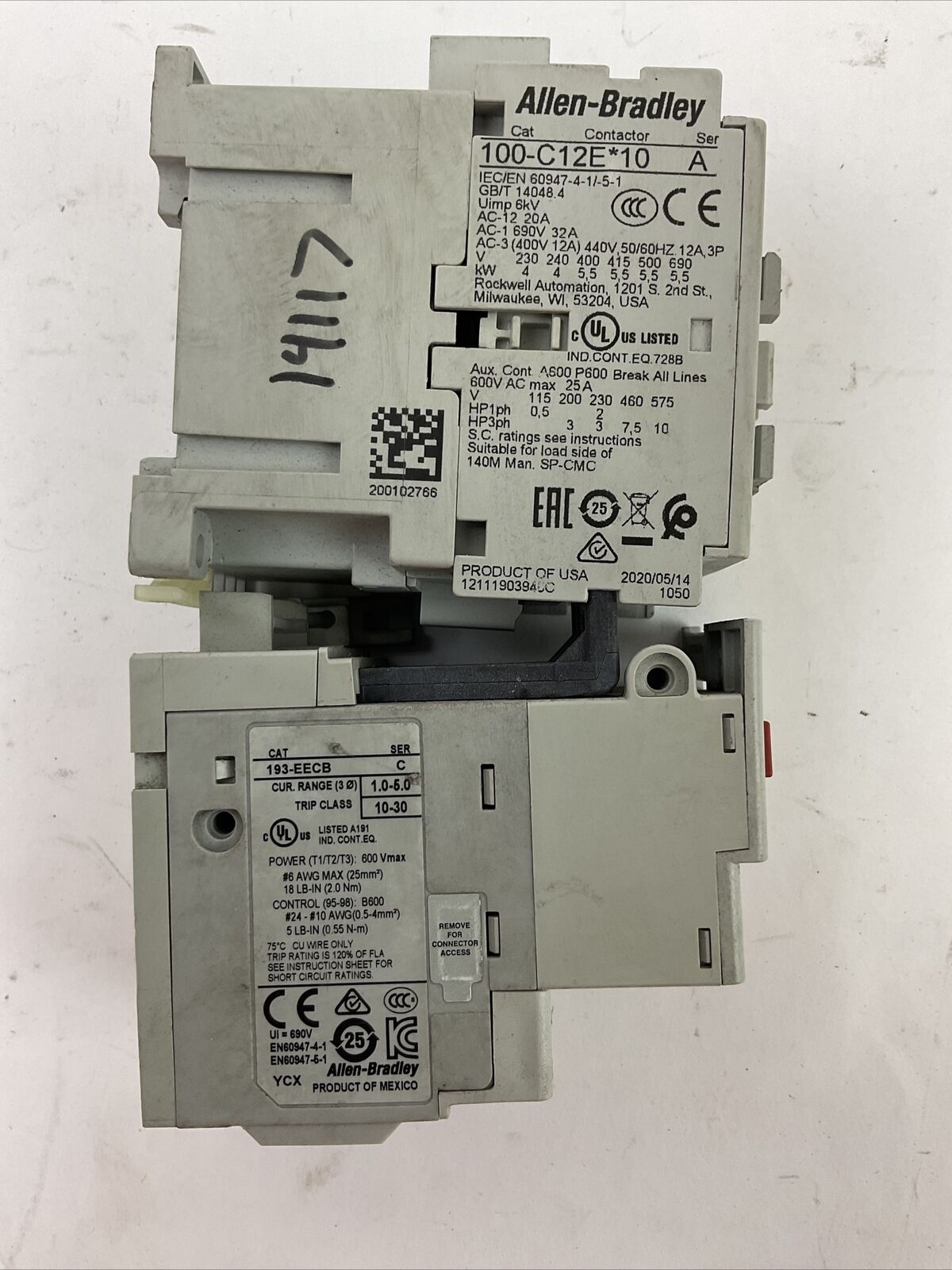 ALLEN BRADLEY STARTER (100-C12E*10 COIL 24VDC + 193-EECB 1.0-5.0A)