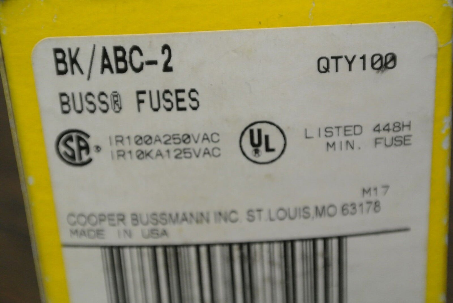 LOT of 5 / BUSS BK/ABC-2 MINIATURE CERAMIC TUBE FUSE / 250VAC / 2A NEW SURPLUS