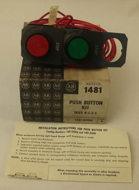 ALLEN BRADLEY 1481-N50A SER.A PUSH BUTTON KIT SIZES 0-1-2-3, START STOP, 800TXD1