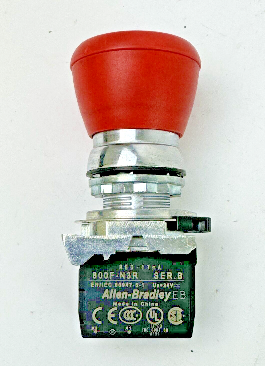 ALLEN-BRADLEY - 800F-N3R SER. B - RED PUSH BUTTON W/ 800F-X10 / A & 800F-X01 / A