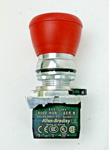 ALLEN-BRADLEY - 800F-N3R SER. B - RED PUSH BUTTON W/ 800F-X10 / A & 800F-X01 / A