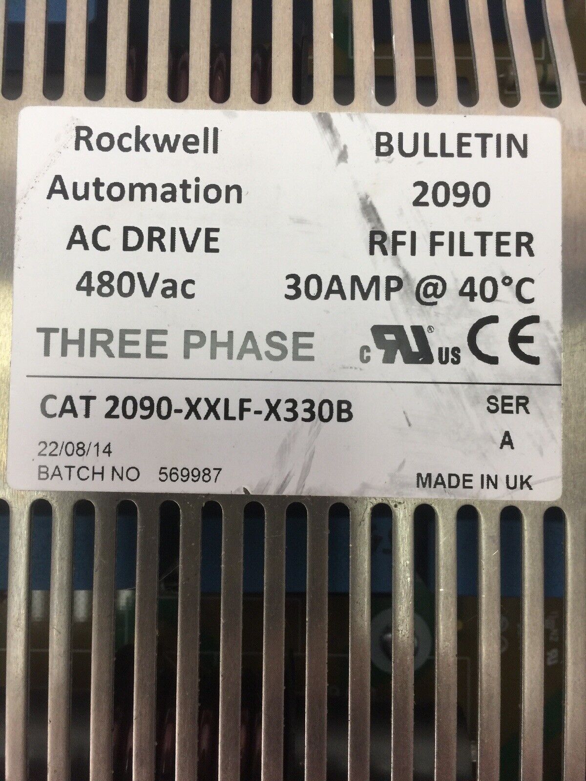 ROCKWELLAUTOMATION 2090-XXLF-X330B AC DRIVE RFI FILTER 480VAC 30AMP 3 PHASE