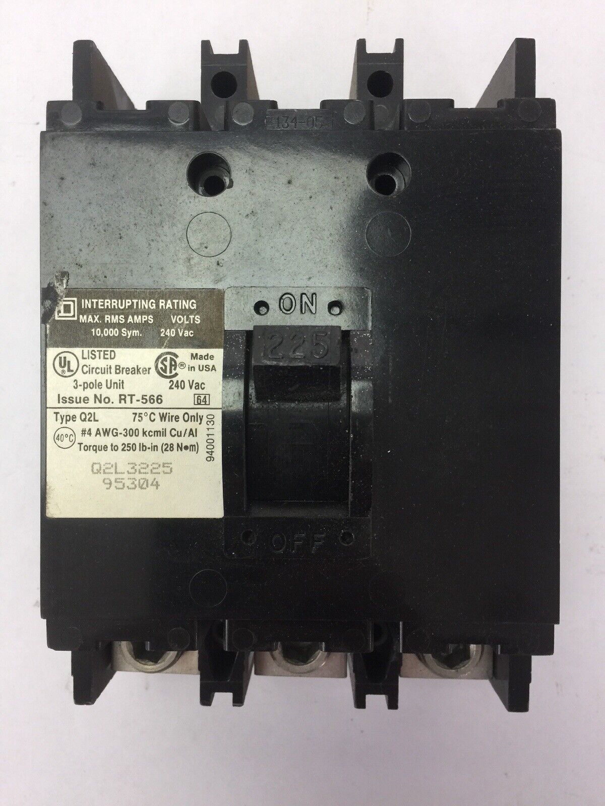 SQUARE D Q2L3225 CIRCUIT BREAKER 240VAC 225A 3 POLE