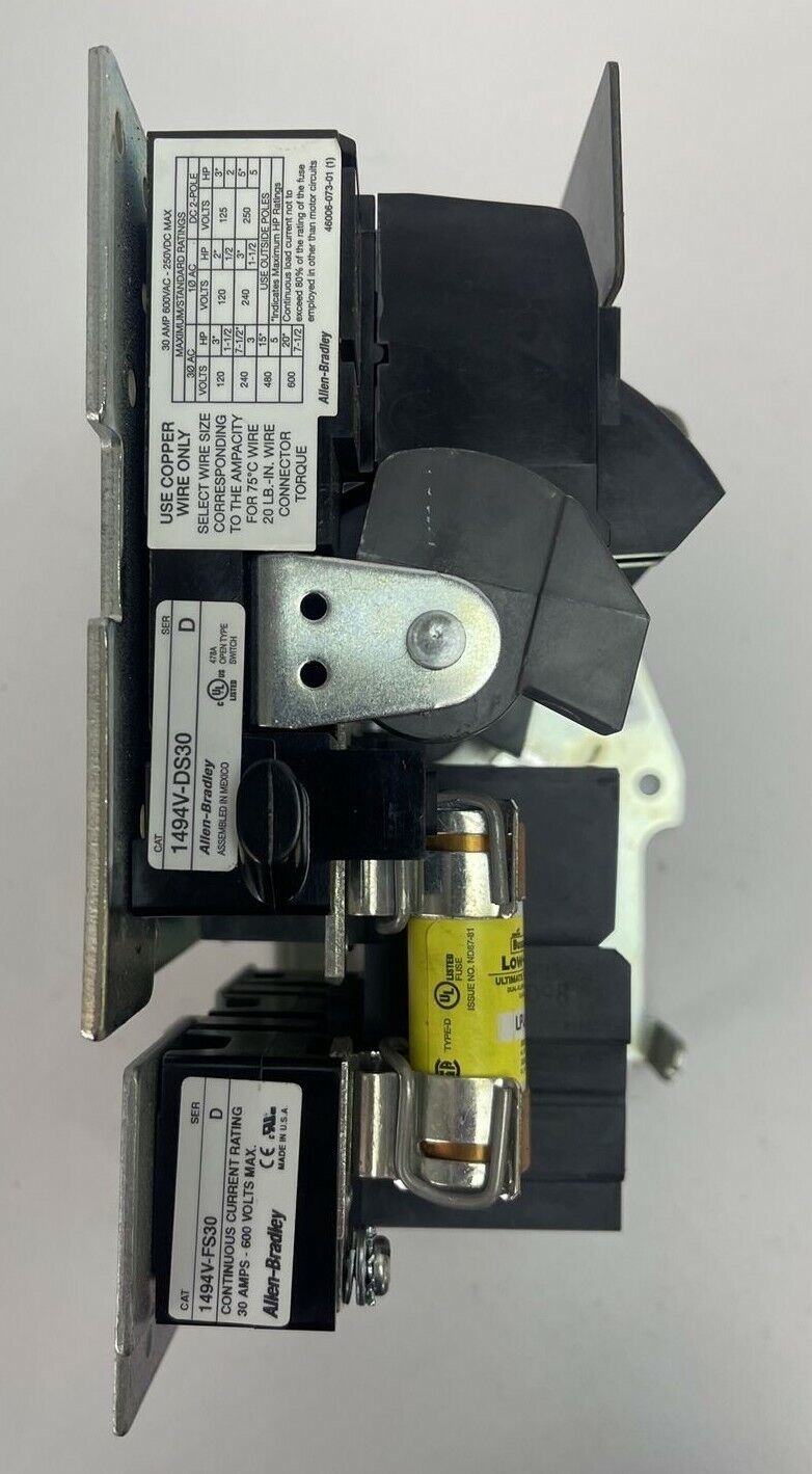 ALLEN BRADLEY 1494V-DS30 SER D DISCONNECT SWITCH 30AMP 250VDC 600VAC 7.5HP