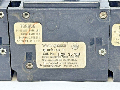 WESTINGHOUSE * LOT OF 3*  HQP3070H - CIRCUIT BREAKERS - 3 POLE/240VAC/70A