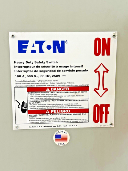 EATON - DH363NRK -  RAINPROOF FUSIBLE SAFETY SWITCH - 100A/600VAC/3 POLE/TYPE 3R