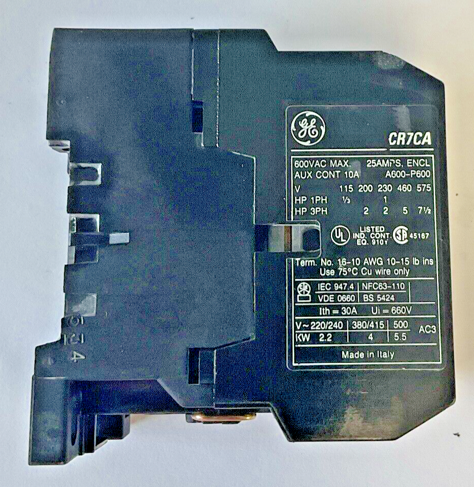 GENERAL ELECTRIC CR7CA CONTACTOR 600VAC 25AMPS 5HP
