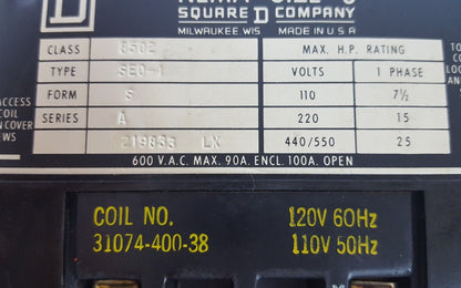 Square D Company 8502 NEMA Size 3 SER A SINGLE PHASE