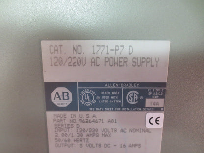 ALLEN-BRADLEY 1771-P7 D, 120/220V AC POWER SUPPLY, Ser. D